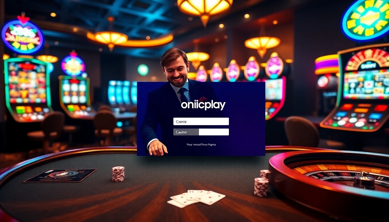 Experience the thrill of onicplay login at a luxurious casino table with vibrant gaming elements.