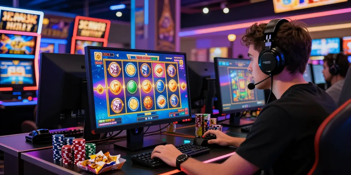 Player engaged in thrilling slot gaming experience at a vibrant online casino.