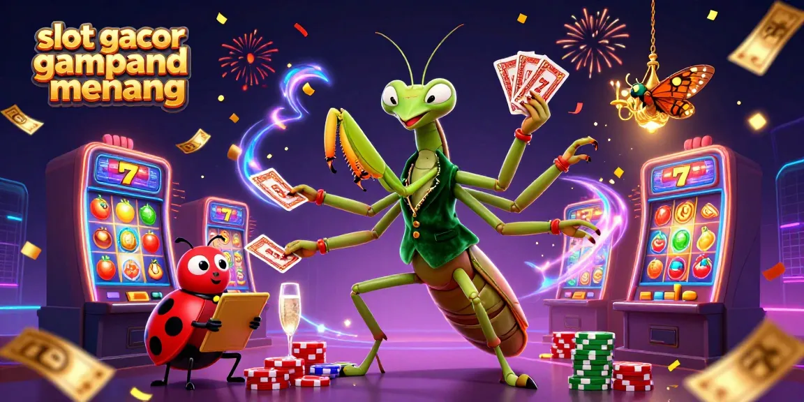 Spin to win with slot gacor gampang menang, featuring a vibrant casino scene with dynamic slot machines and gambling elements.