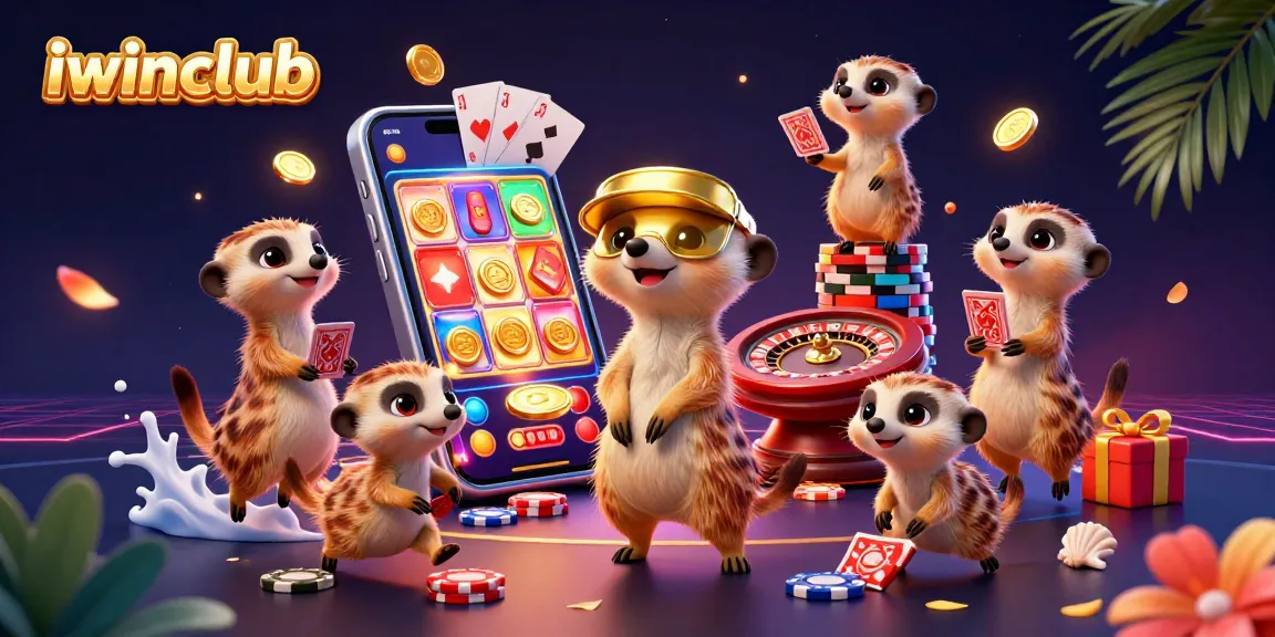 Engage in exciting games at iwinclub with a vibrant meerkat casino scene featuring dynamic gameplay elements.