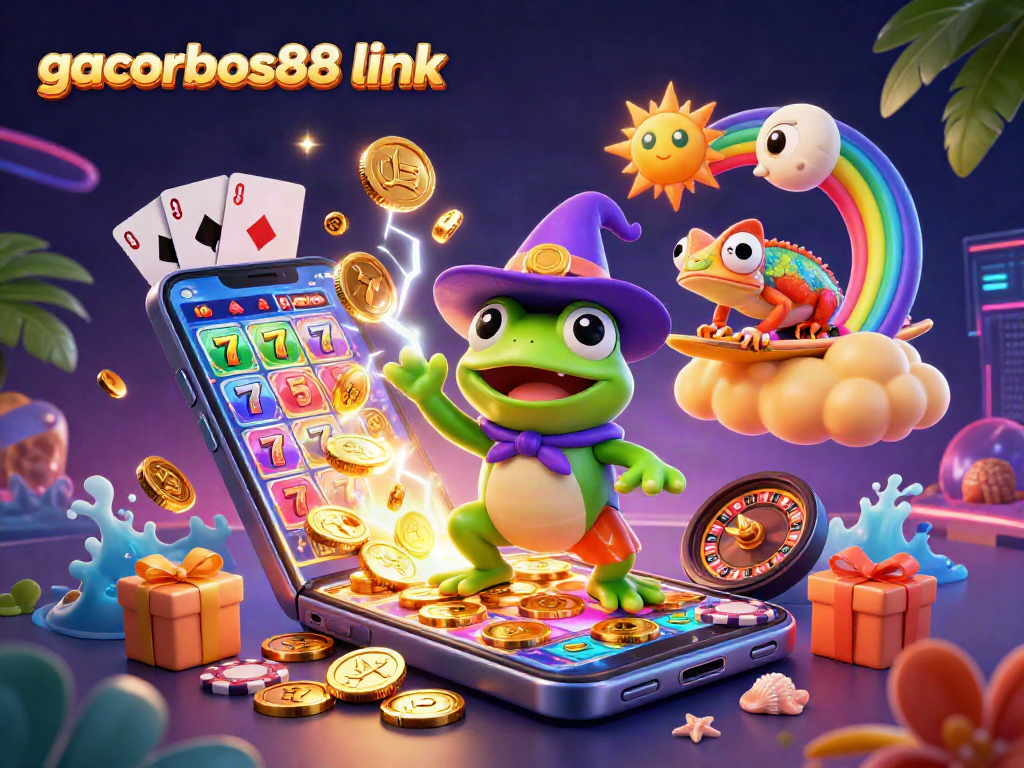 Spin winning slots with the gacorbos88 link amidst golden coins and vibrant game elements.