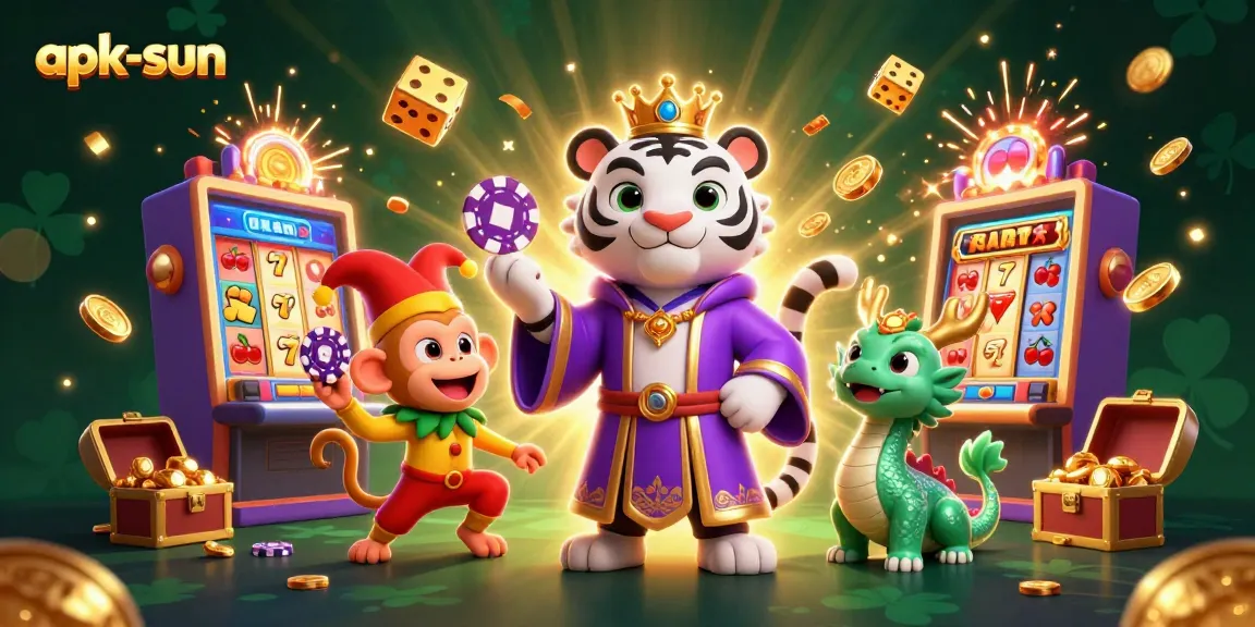 Experience the excitement of apk-sun as lively characters celebrate a jackpot win in a vibrant casino scene.