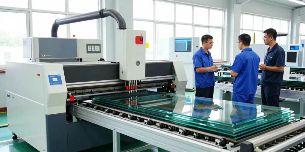 Eworld Machine's innovative glass processing equipment in a modern manufacturing environment.