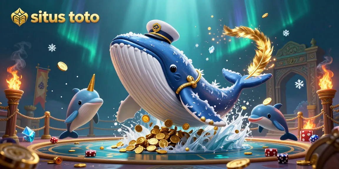 Experience the excitement of situs toto as cartoon characters play games surrounded by coins and vibrant casino elements.