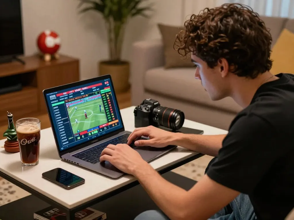 Engaging in sports betting online with Link Alternatif at home, showcasing live odds and statistics.
