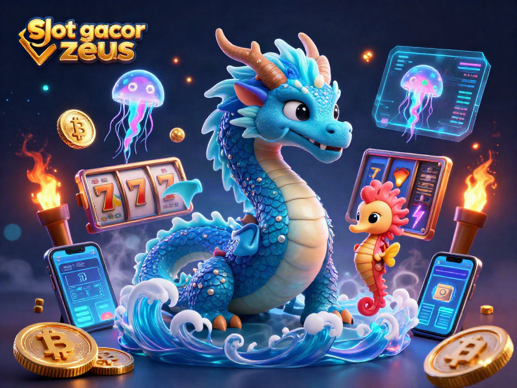 Spin to win with slot gacor zeus featuring a dragon, seahorse knight, and vibrant slot reels.