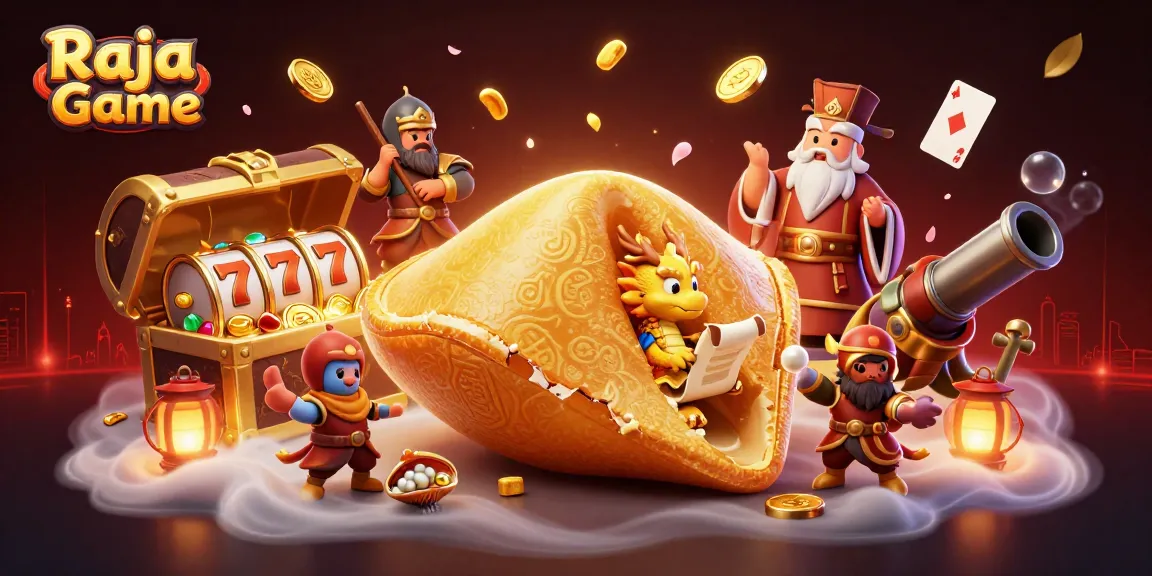 Engage in thrilling gameplay with a vibrant Raja Game scene featuring colorful treasures and unique characters.