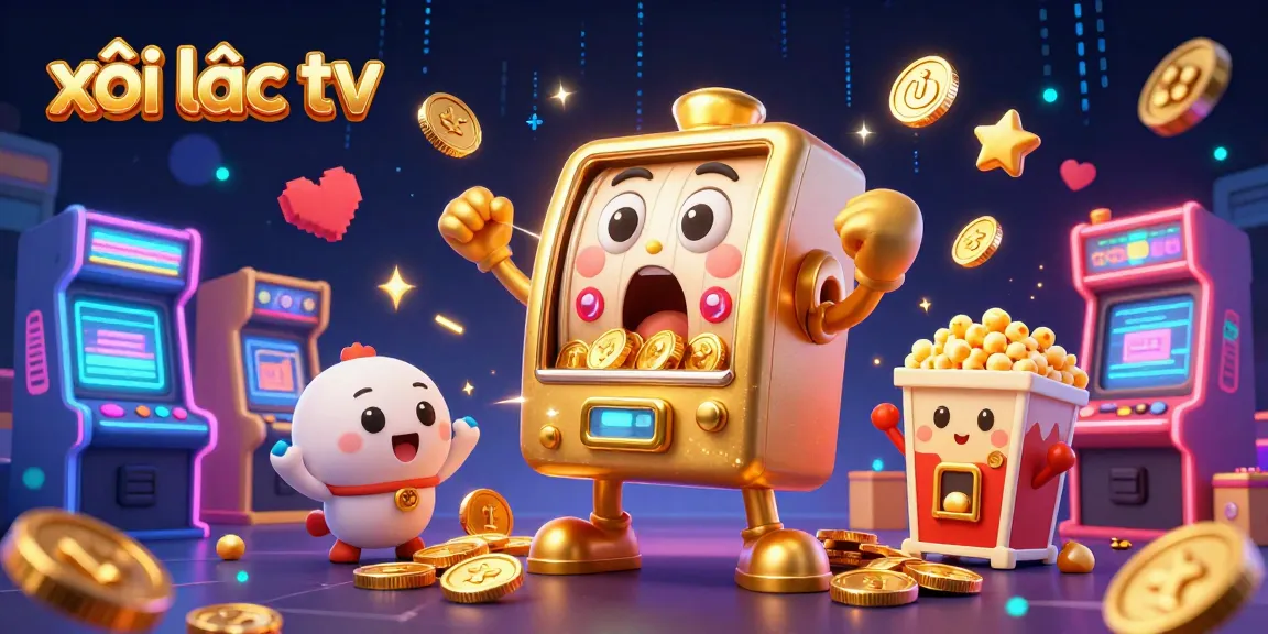 Experience excitement at xôi lạc tv, where a golden slot machine hits the jackpot, showering coins.