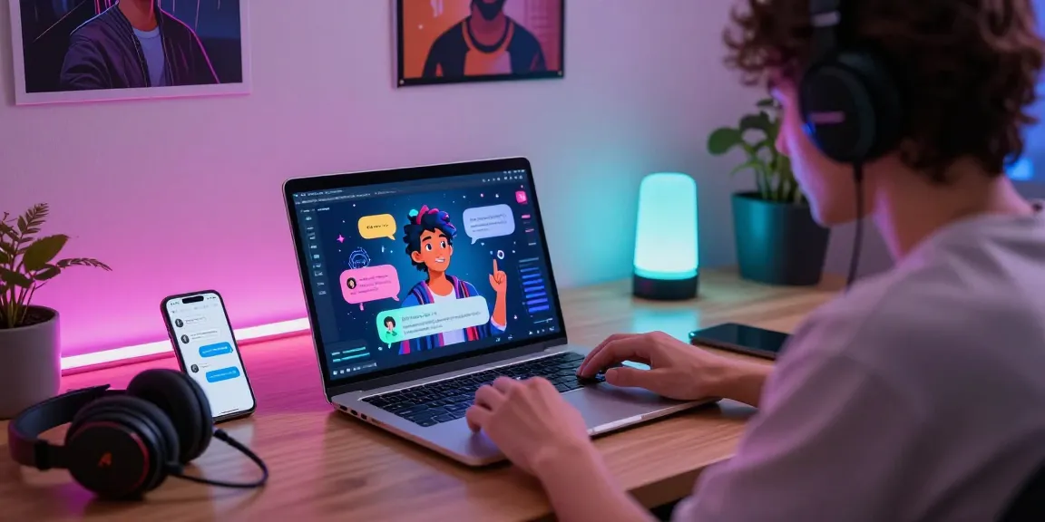Engaging Crushon AI chat experience on a sleek laptop in a vibrant digital workspace.