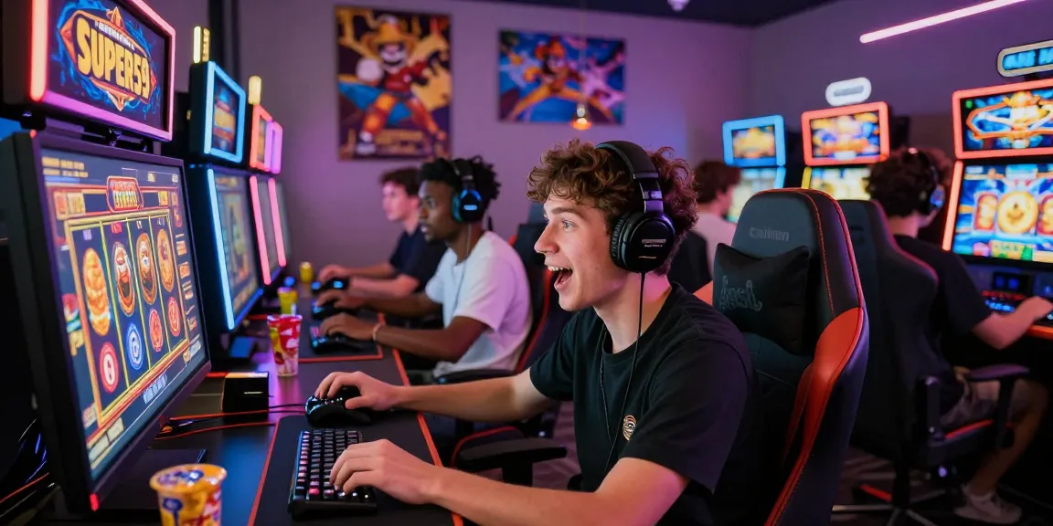 Pengalaman bermain slot online di SUPER59 dengan pemain bersemangat dan perangkat gaming modern.