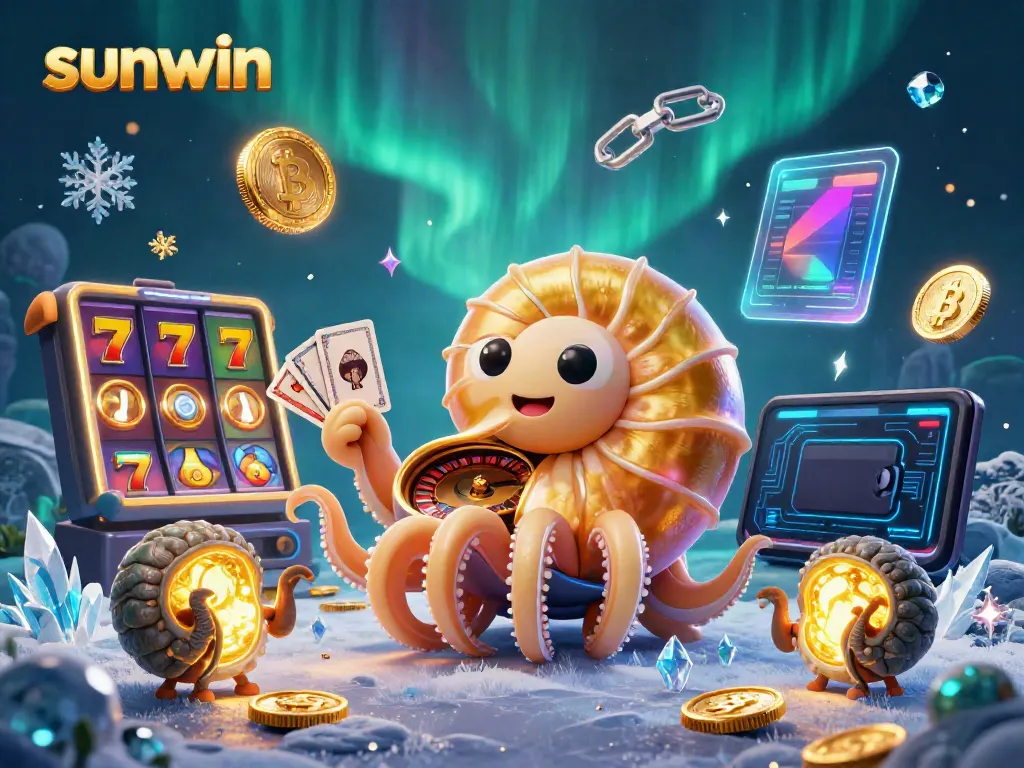 Experience thrilling gameplay with sunwin casino featuring a giant nautilus wheel and vibrant crypto elements.