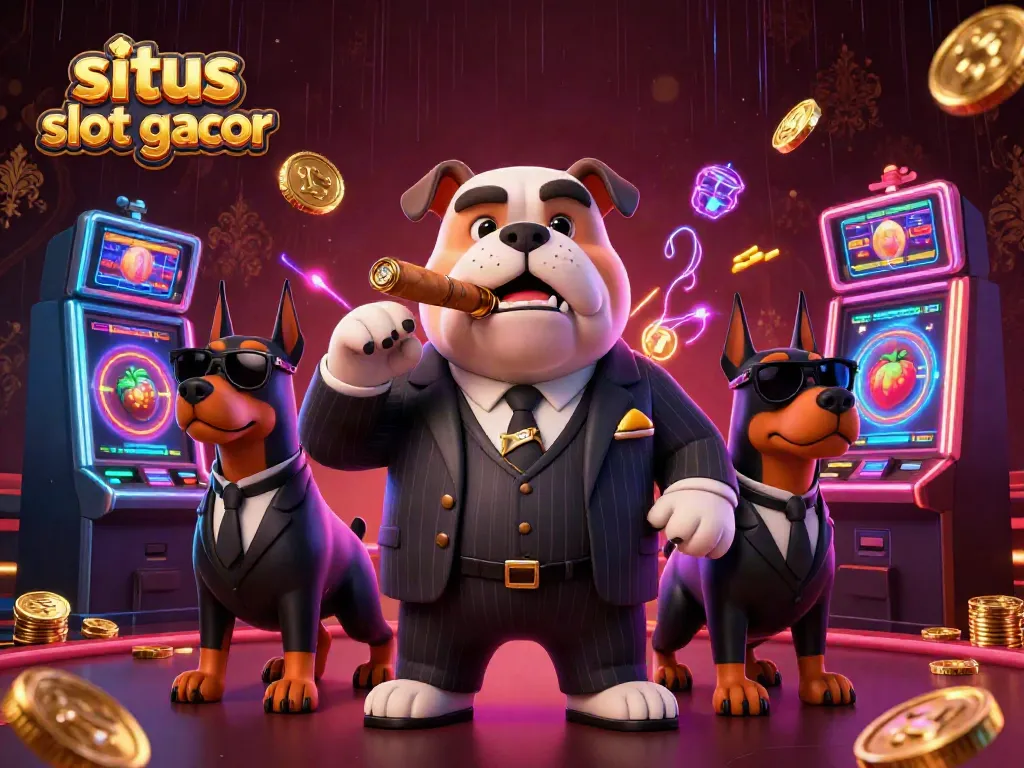 Visualisasi karakter utama dari situs slot gacor dengan mesin slot mewah dan suasana kasino yang bergemerlapan.
