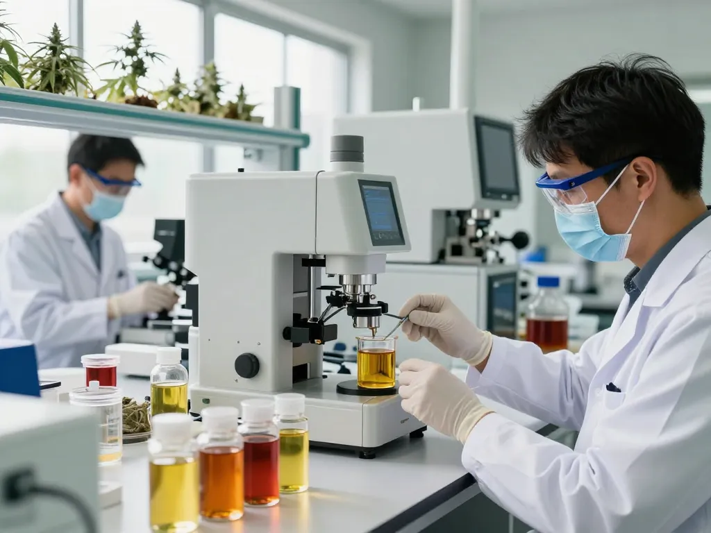 WeeDutch scientists analyzing premium cannabinoid extracts in a modern lab setting.