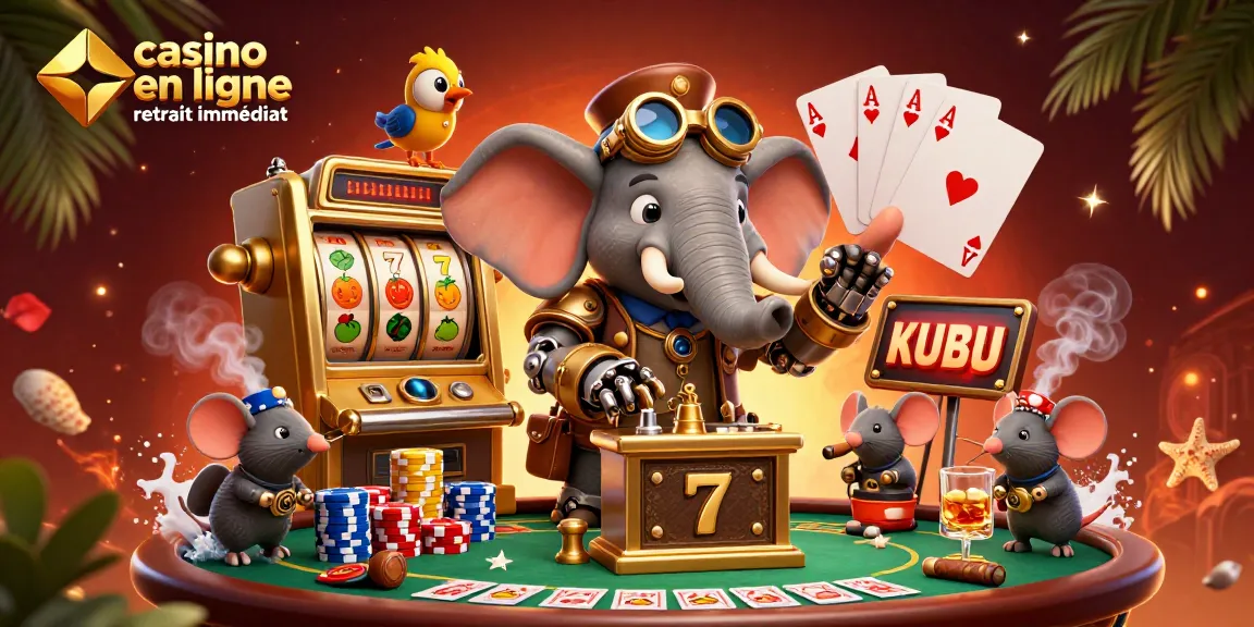Jouez au casino en ligne retrait immédiat avec la machine à sous d'un éléphant ingénieur steampunk et ses assistants.