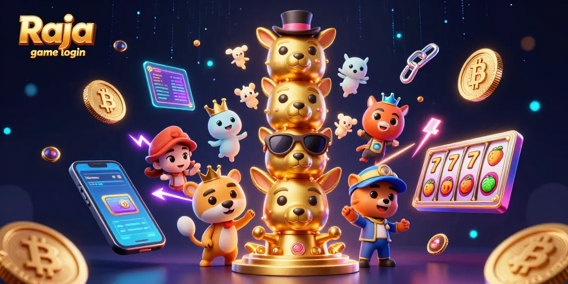 Engage in thrilling gameplay with Raja game login, featuring animated casino elements and vibrant cryptocurrencies.