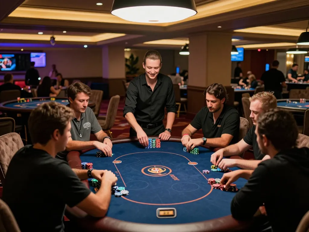 Engaged players at sun win poker table showcase strategic gameplay and high stakes.