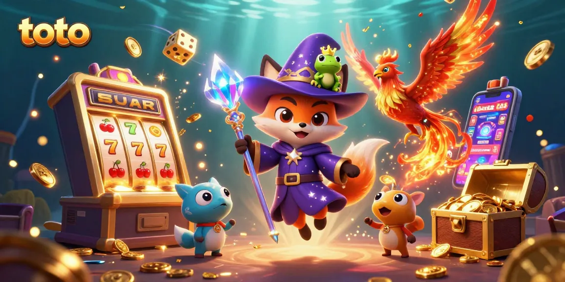 Experience the thrill of toto gaming with a mystical wizard and his fiery phoenix amidst vibrant casino action.