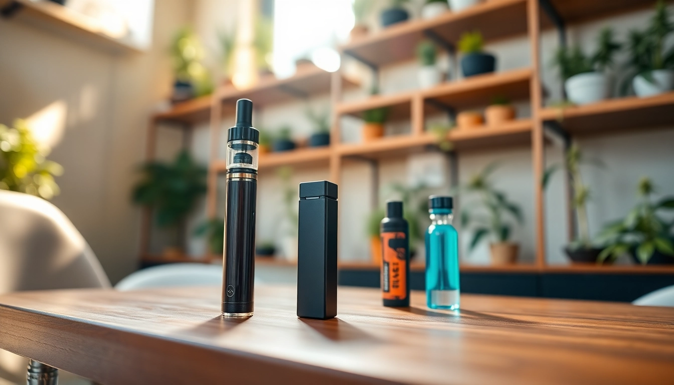 Showcasing a cannabis vape pen and cartridges in a warm, inviting setting for enthusiasts.