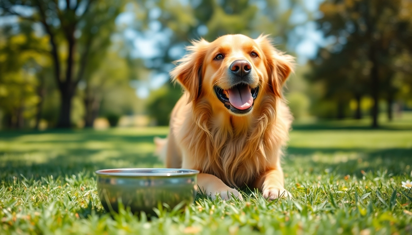 Golden retriever enjoying playtime with CBD Oil For Dog in a sunny park setting.