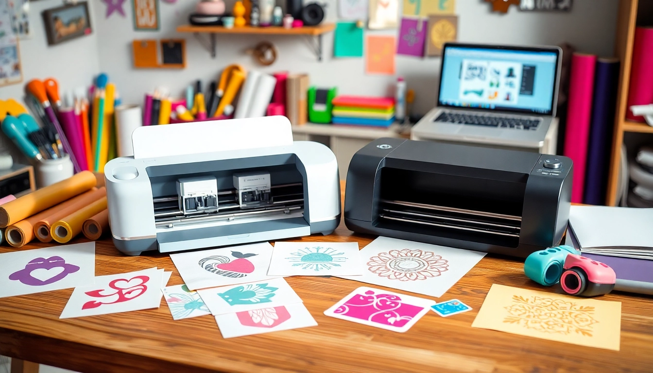 Compare silhouette vs cricut machines in a brightly lit crafting workspace with vibrant materials.